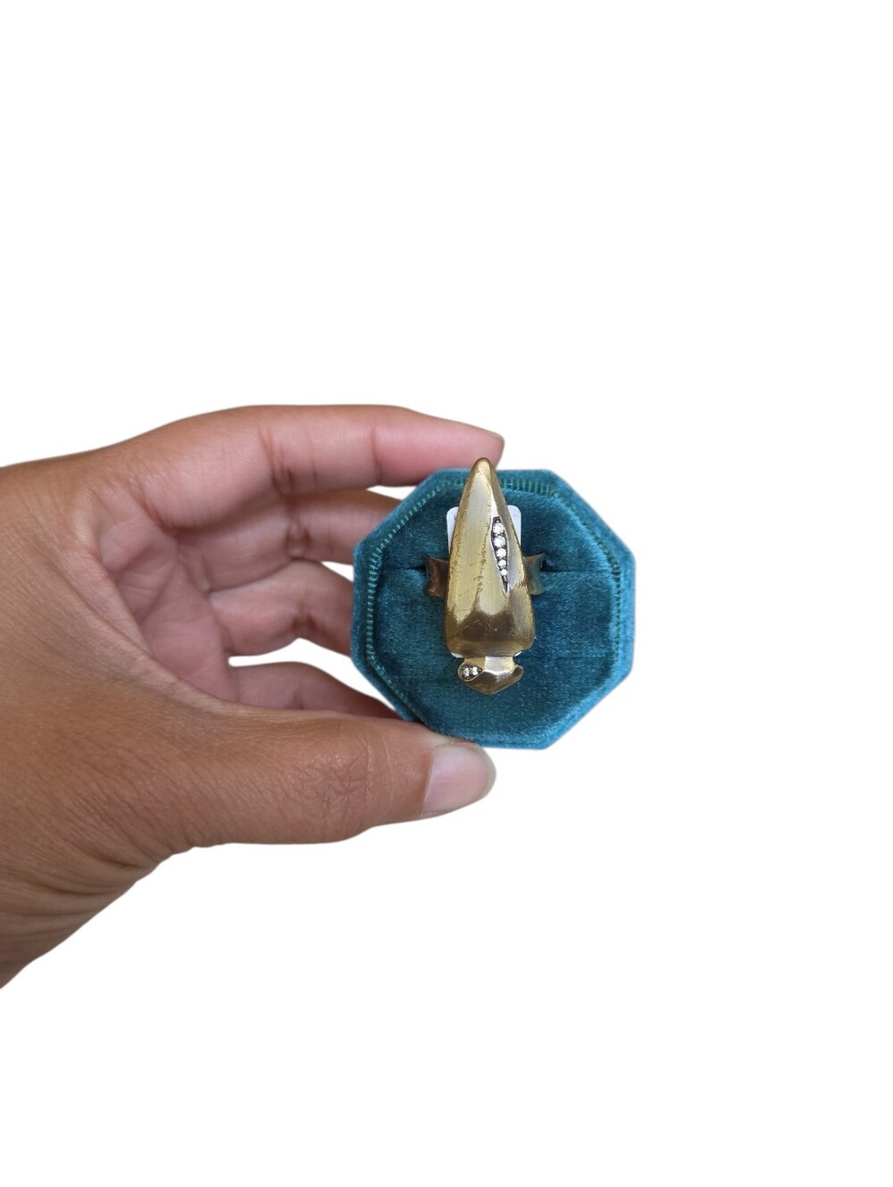 Size 7 Gold-Tone Statement Ring with Clear Crystal Accents